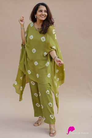 Olive Green Bandhani Draped Coords