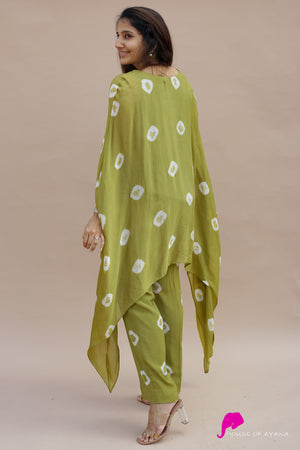 Olive Green Bandhani Draped Coords