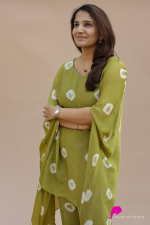 Olive Green Bandhani Draped Coords