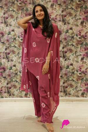 Purple Bandhani Draped Coords