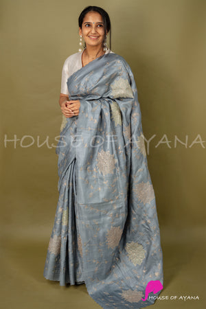 Elahe Embroidered Saree | Silver