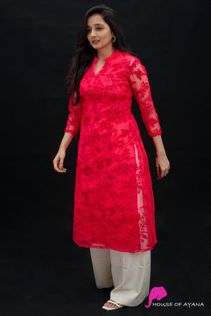 Pink Potato Embroidered Kurti