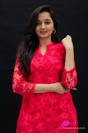 Pink Potato Embroidered Kurti