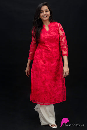 Pink Potato Embroidered Kurti