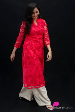 Pink Potato Embroidered Kurti