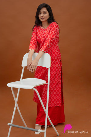 Rang Ikat rawsilk embroidered Kurti