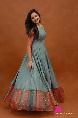 Rainbow Tussar silk Gown